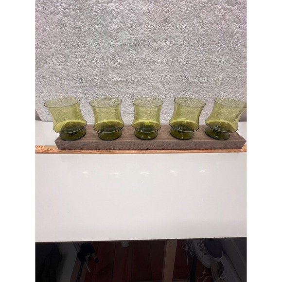 Vintage Seneca Moss Green Water Glasses Set of 5 - Picture 1 of 7